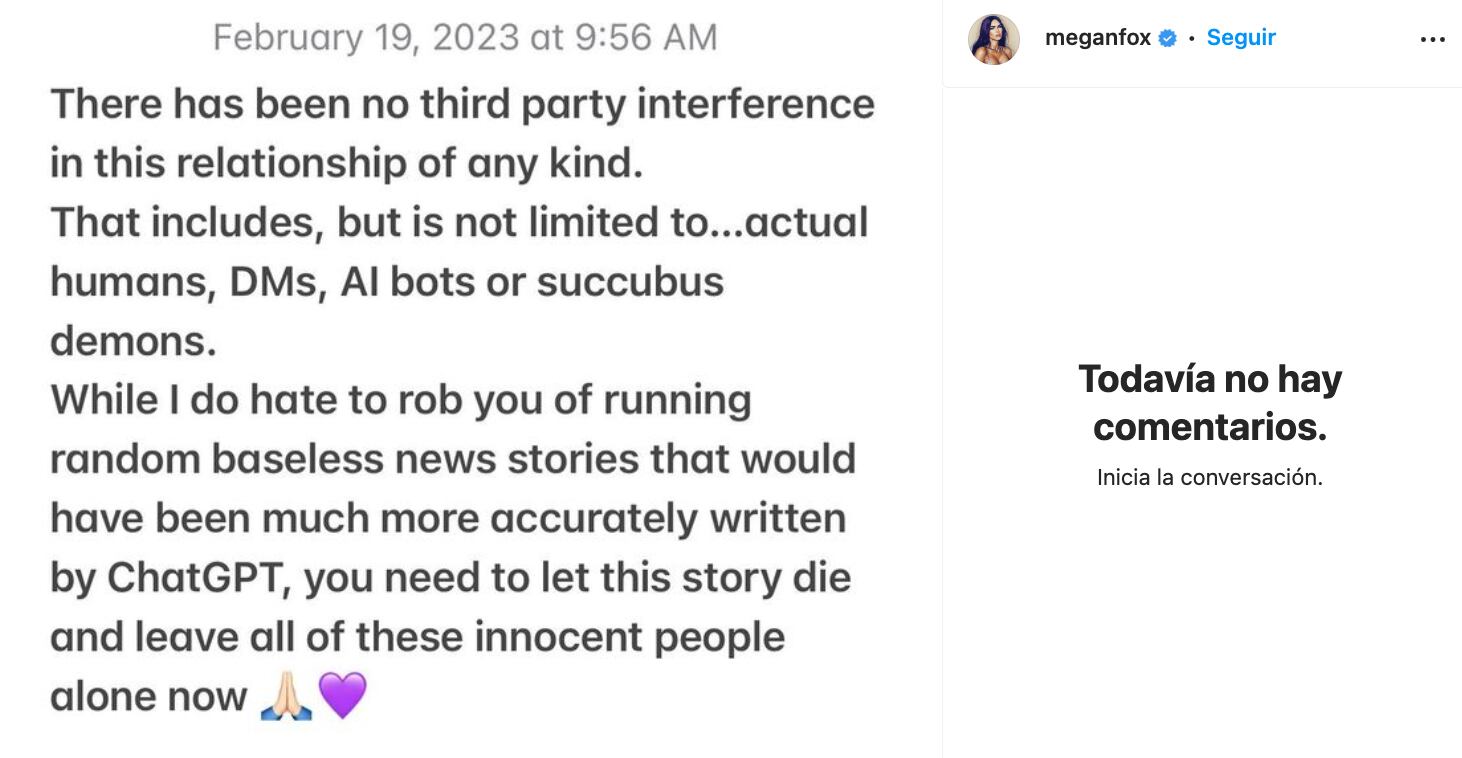 Megan Fox envió un mensaje a sus seguidores en un post contundente. 