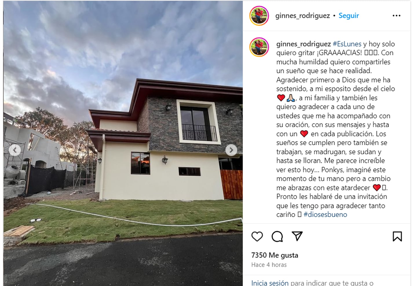 Ginnés Rodríguez hace realidad un sueño compartido con Gerardo Zamora; la construcción de su nueva casa, donde ahora disfrutará junto a sus hijos. Foto: Instagram.