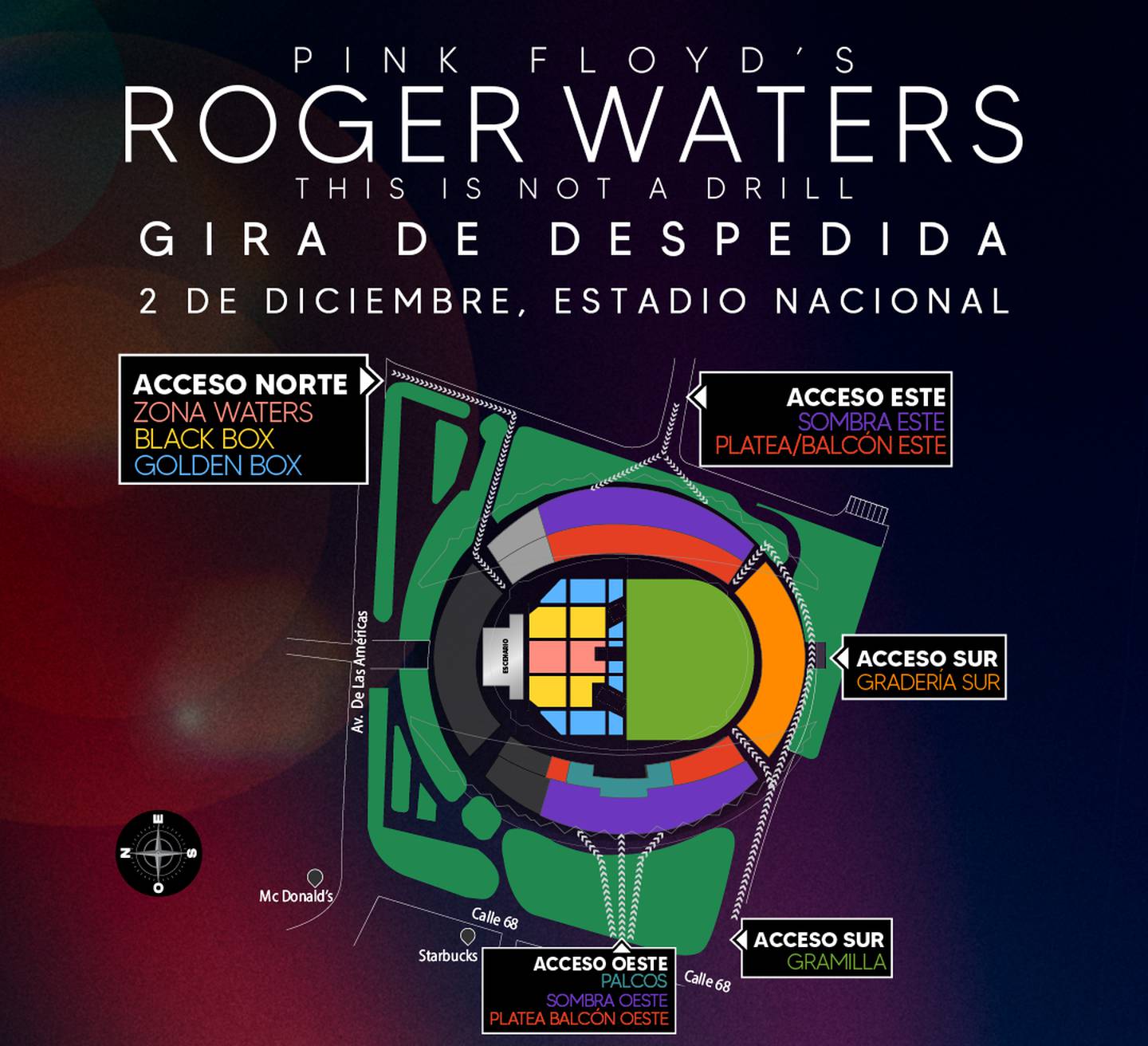 Esta es una guía gráfica para conocer cuál es su acceso para el concierto de Roger Waters. Foto: Cortesía Move Concerts