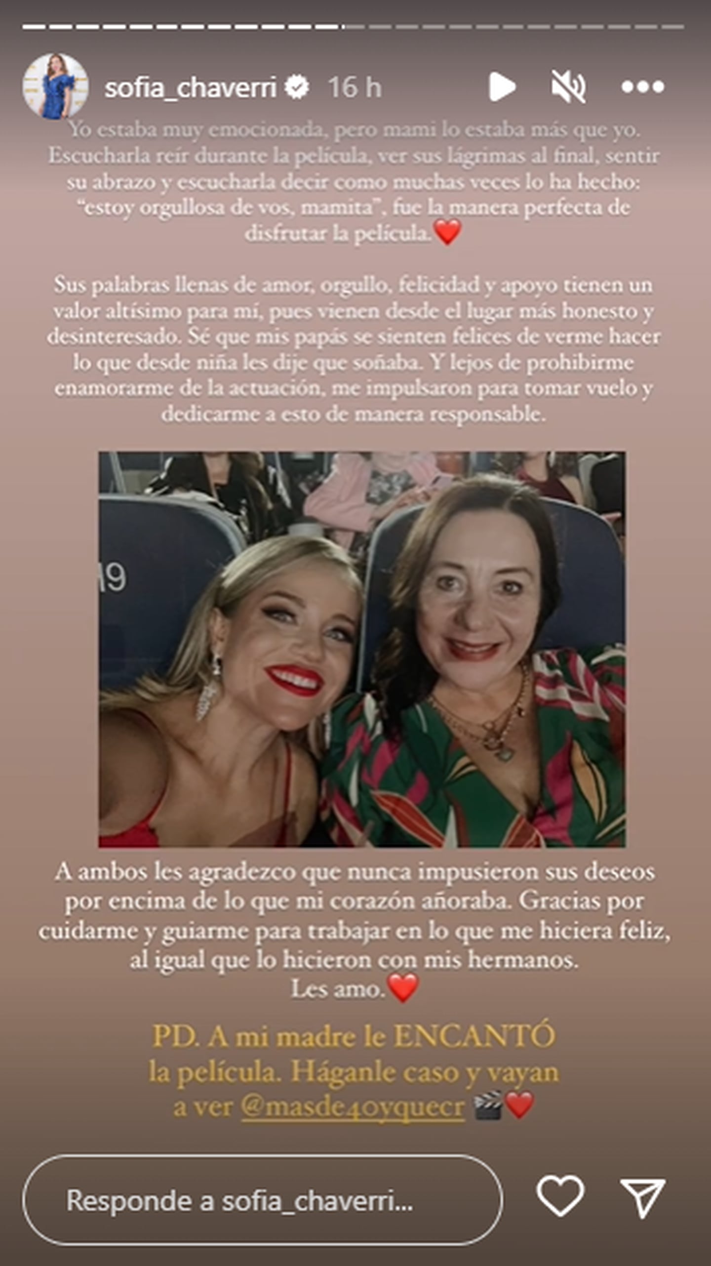 Sofía Chaverri agradece a su madre