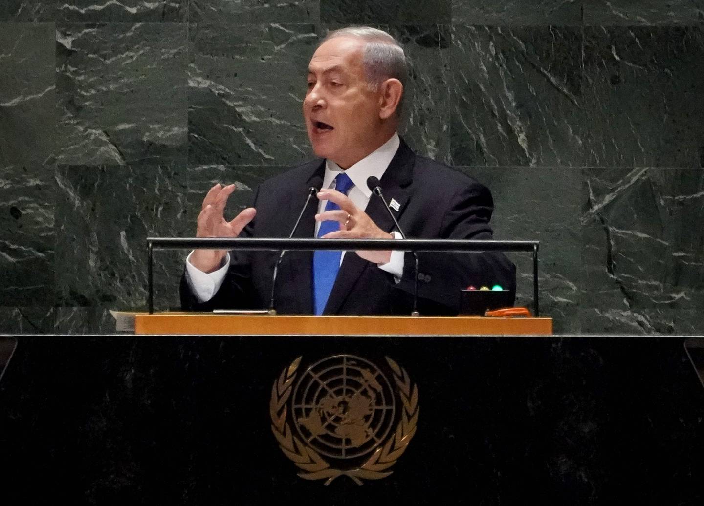 Imagen del primer ministro de Israel, Benjamin Netanyahu, quien se opone a alto al fuego propuesto por la ONU