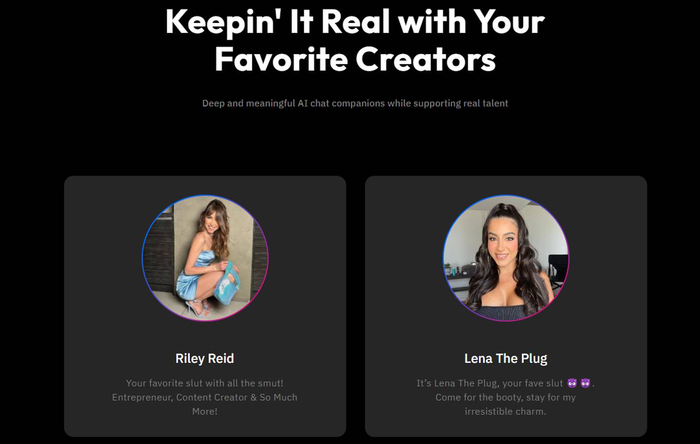 En ClonaAi se puede conversar con bots que no solo emulan a Riley Reid, sino también a personalidades como Lena The Plug entre otros. Foto: