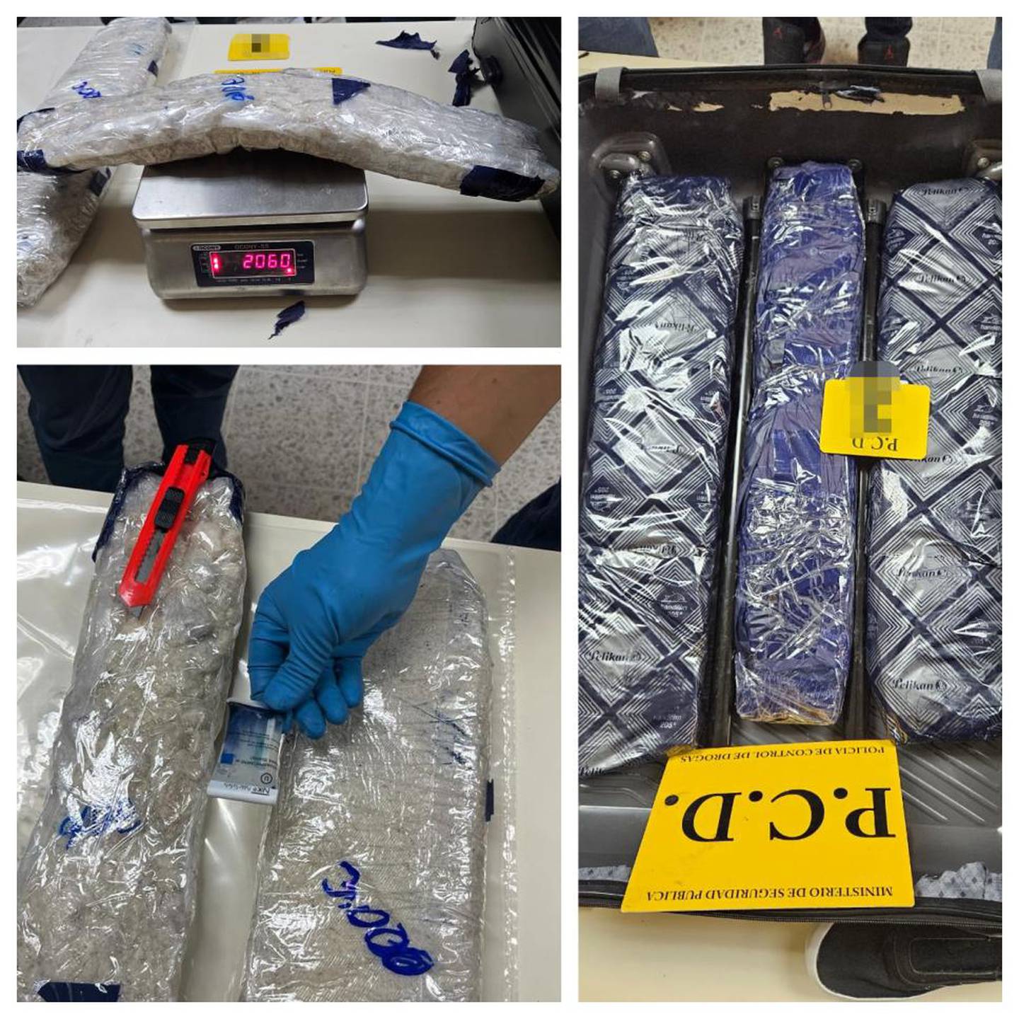 Las metanfetaminas venían escondidas en la maleta que traía el extranjero de origen ucraniano. Más de 8 kilos fueron decomisados por la Policía.