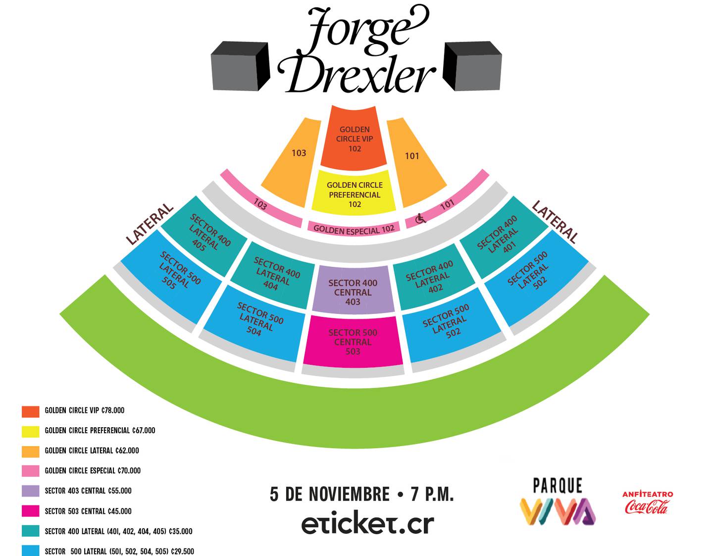 Este es el plano de asientos por localidades para el concierto de Jorge Drexler. Foto: Cortesía de la productora