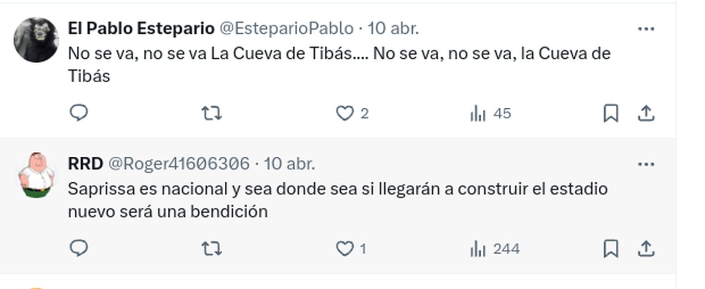 Comentarios de la afición de Saprissa en redes sociales ante posibilidad de un nuevo estadio fuera de Tibás.