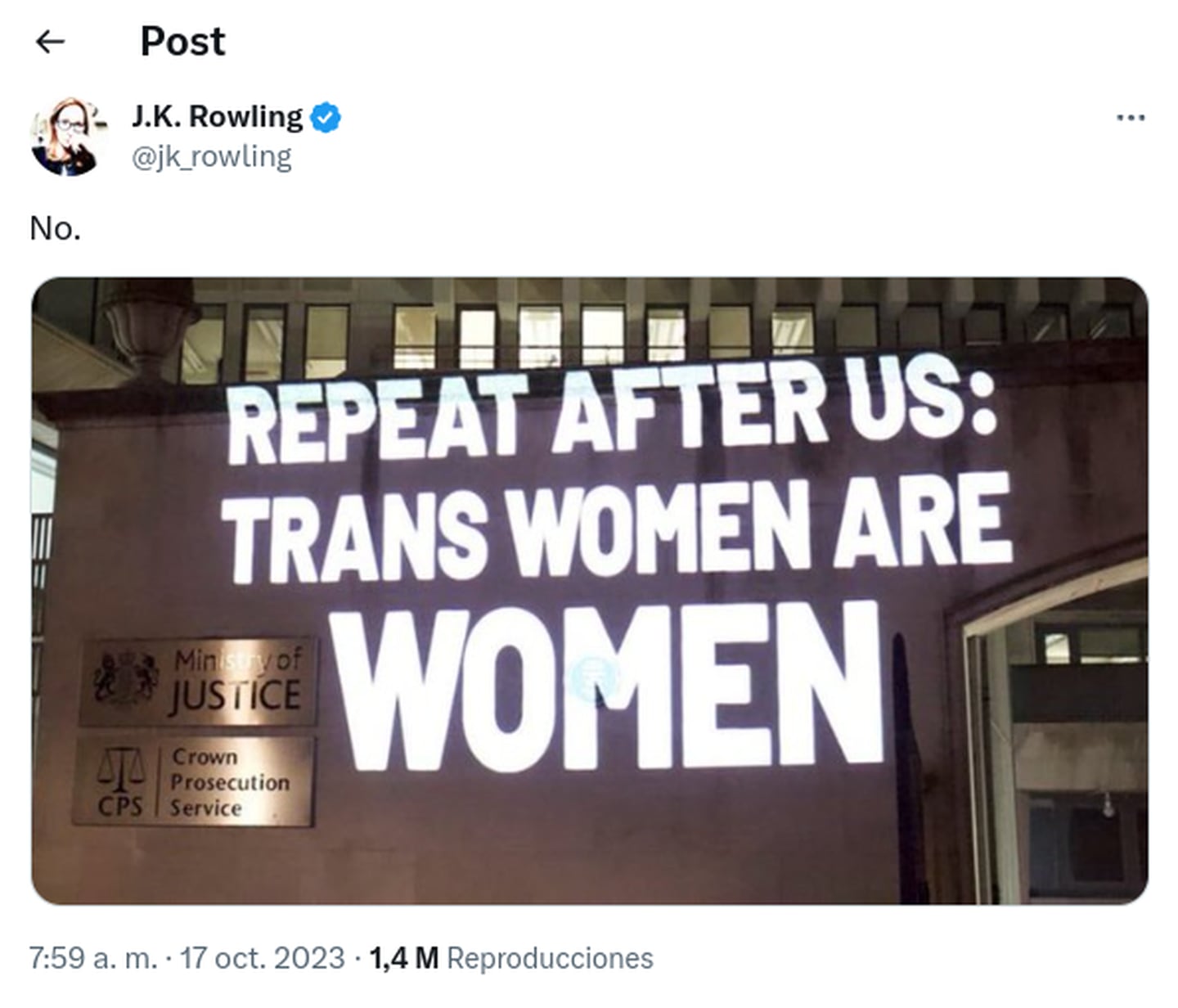 El posteo de JK Rowling con su opinión sobre las personas trans ha generado muchos comentarios que la señalan como  transfóbica.