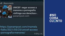 #NoComaCuento: Unicef no ha dicho que impedir acceso a pornografía infringe derechos de los niños