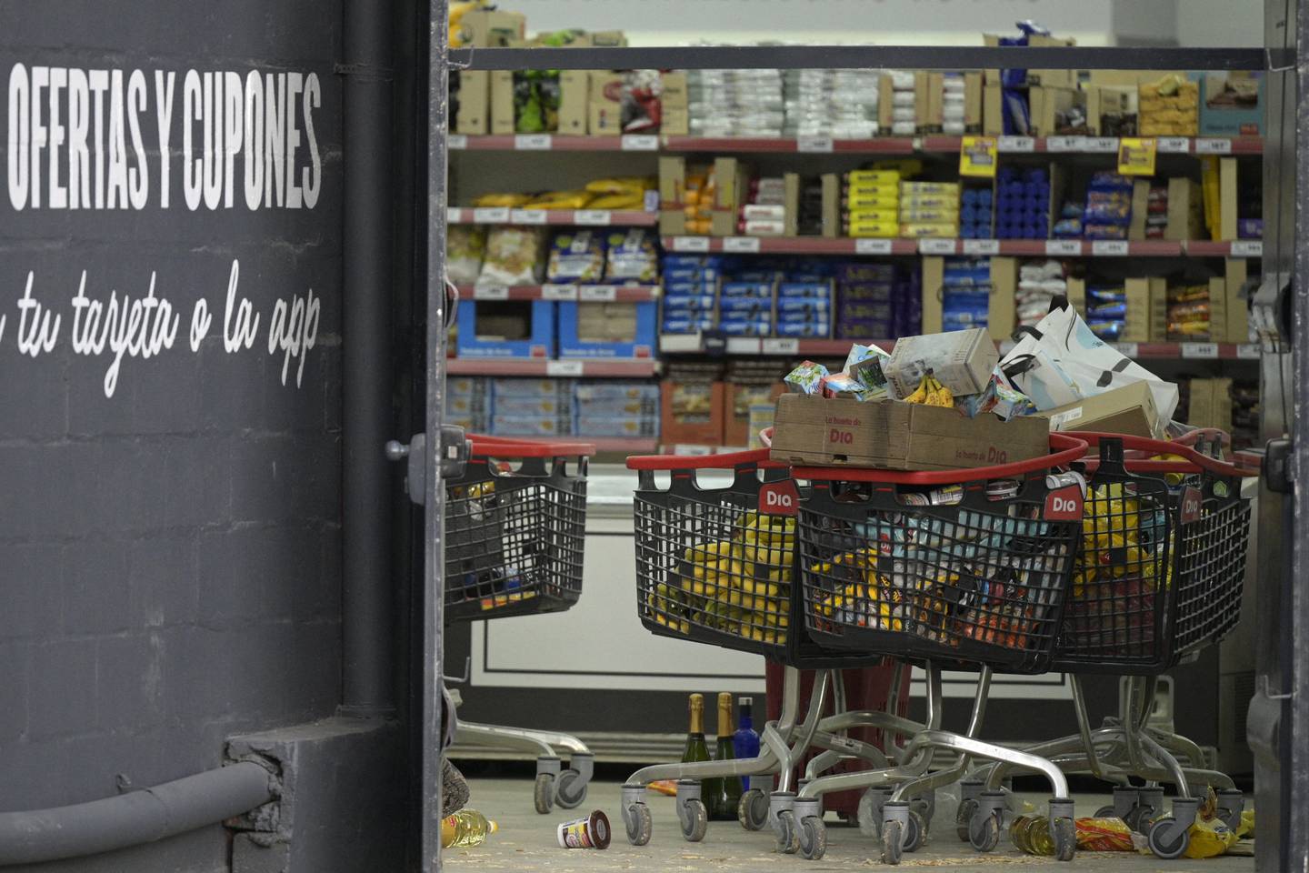Carros con mercancías se ven en un supermercado 'Dia' después de ser saqueado, en José C. Paz, en las afueras de Buenos Aires