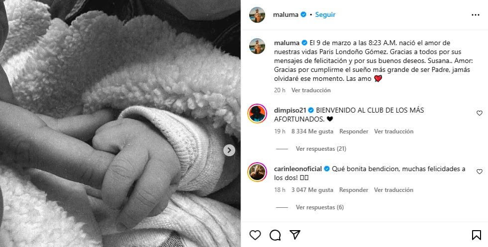 Maluma enterneció a sus seguidores en Instagram con algunas fotos junto a su hija y su pareja.