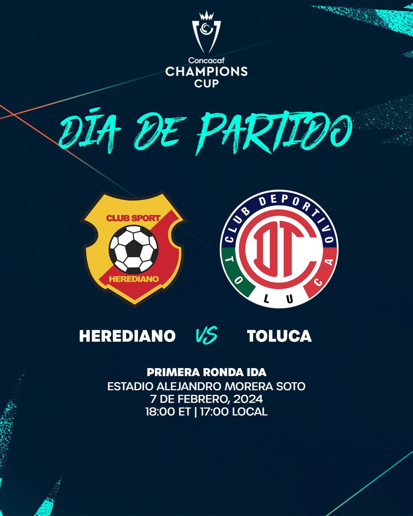 Herediano y Toluca juegan este miércoles 7 de febrero en la Copa de Campeones de Concacaf.