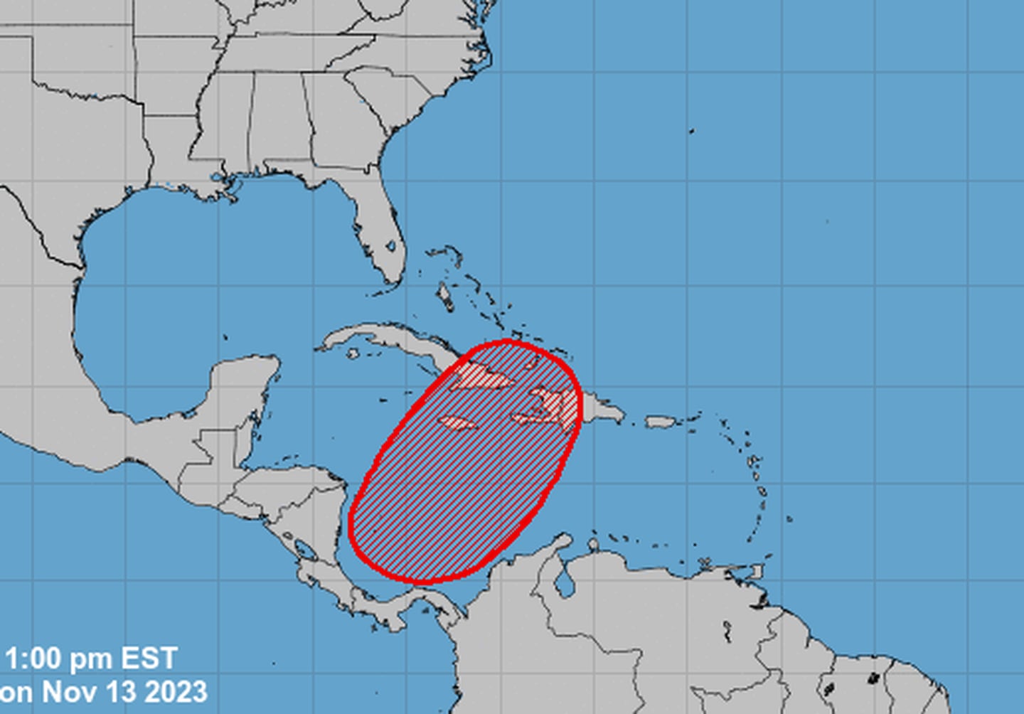 Este lunes aumentó a un 70% la probabilidad de un ciclón en el Caribe que aumentaría las lluvias en nuestro país, las próximas horas serán determinantes para saberlo. Imagen: Centro Nacional de Huracanes.