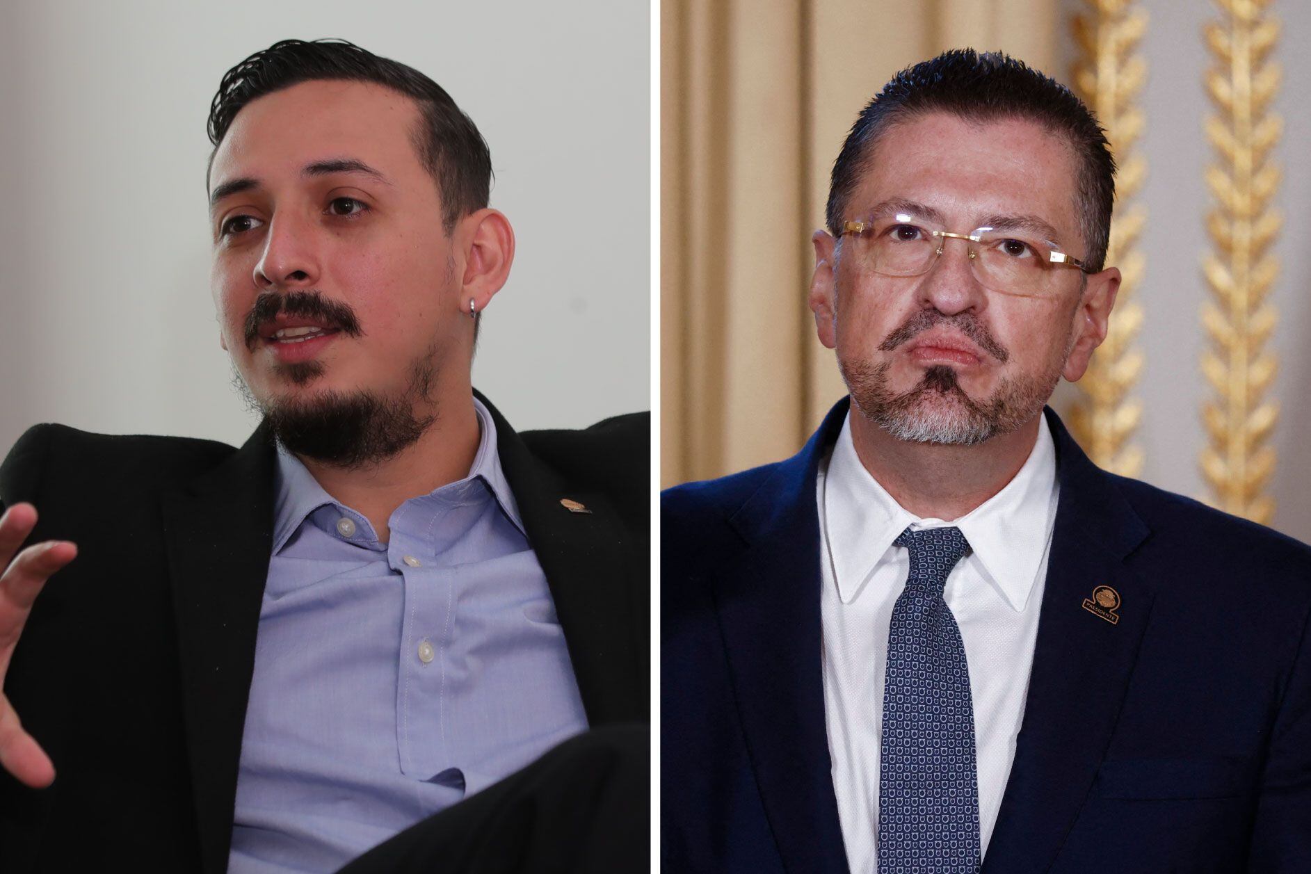 El diputado frenteamplista Ariel Robles (izquierda) reaccionó este miércoles ante los comentarios emitidos en su contra por el presidente de la República, Rodrigo Chaves.