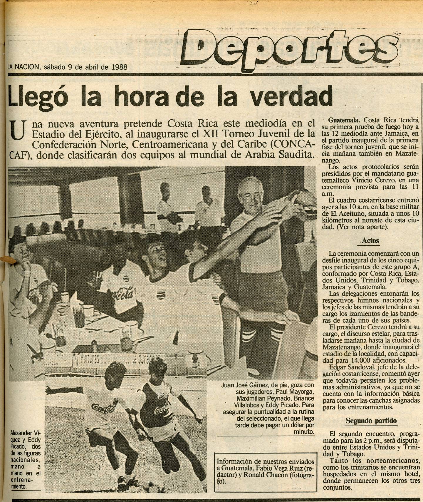 Así anunció 'La Nación' lo que sería el estreno de la Selección Sub-20 de Costa Rica en el Premundial en 1988.