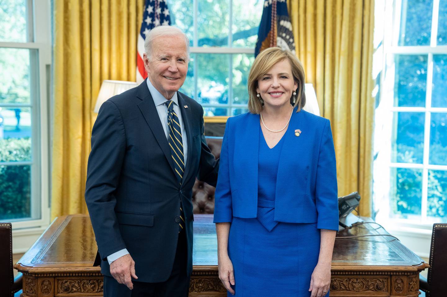 Catalina Crespo presentó el 19 de abril sus Cartas Credenciales al presidente estadounidense, Joe Biden, en un acto protocolario que se llevó a cabo en el Salón Oval de la Casa Blanca. Foto: Facebook de Cancillería