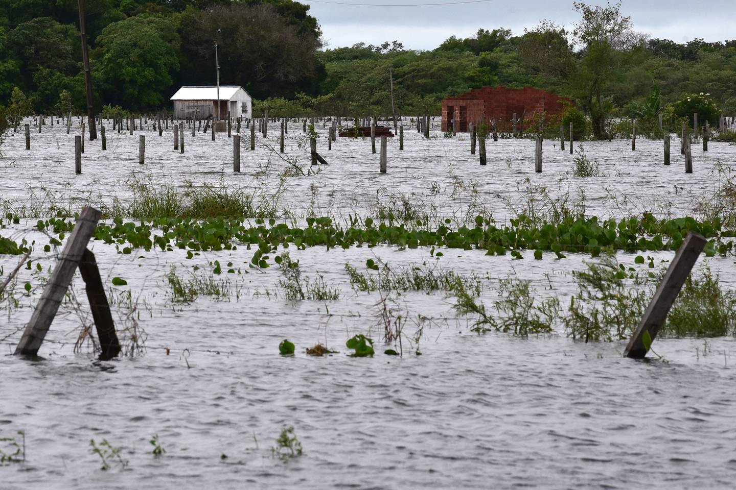 Imagen de la inundación en Ayolas, 300 km al sur de Asunción, Paraguay.