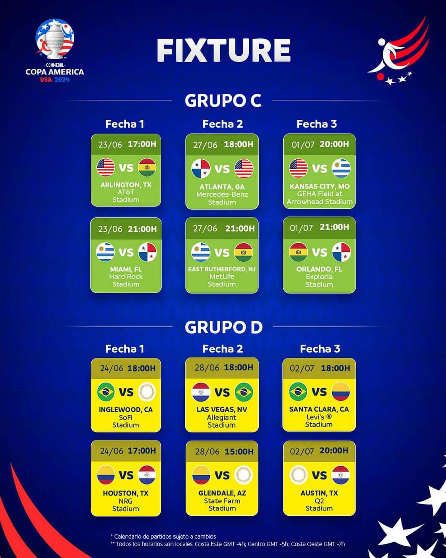 La Selección de Costa Rica debutaría ante Brasil, luego jugaría contra Colombia y cerraría frente a Paraguay, si clasifica a la Copa América 2024.