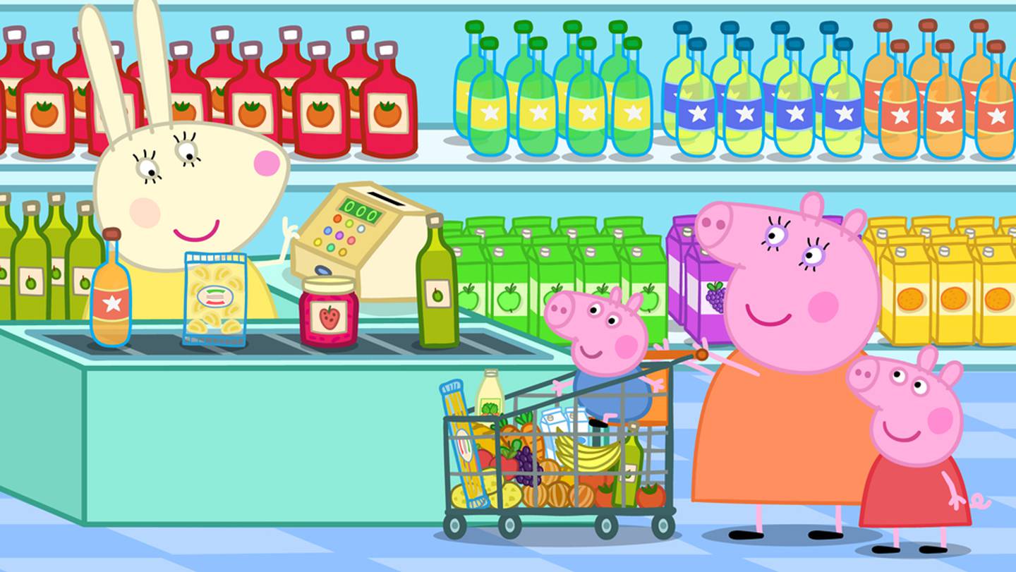 Магазин свинкам. Свинка Пеппа. Пеппа в супермаркете. Свинка Пеппа супермаркет игра. Пеппа в магазине.
