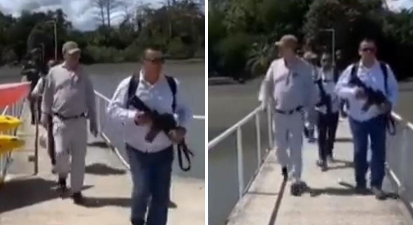 En la imagen aparece el presidente Rodrigo Chaves escoltado por al menos dos agentes con rifles de asalto de gran calibre.