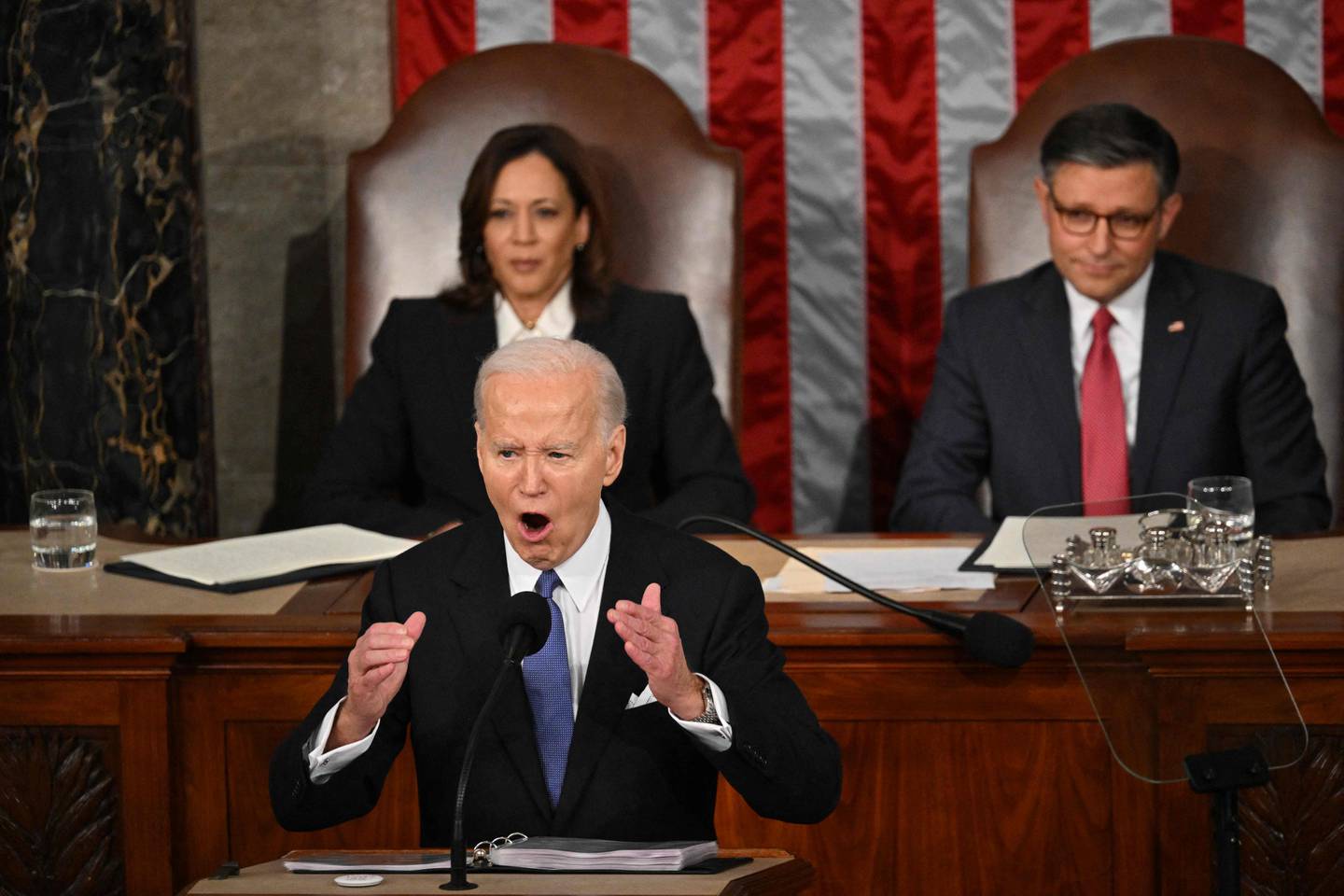 El presidente de Estados Unidos, Joe Biden, pronuncia el discurso sobre el estado de la Unión en la Cámara de Representantes del Capitolio de Estados Unidos en Washington, este 7 de marzo de 2024. (Foto de Mandel NGAN / AFP)