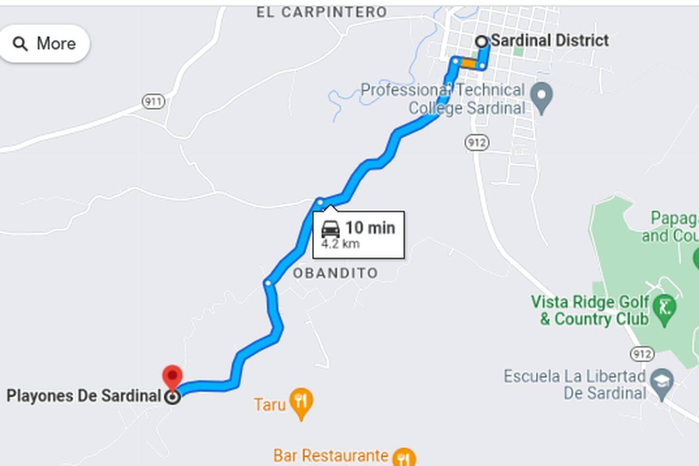 El asesinato ocurrió casi llegando al barrio Playones a unos km, al suroeste del centro de Sardinal, Carrillo. Imagen: Google Maps.