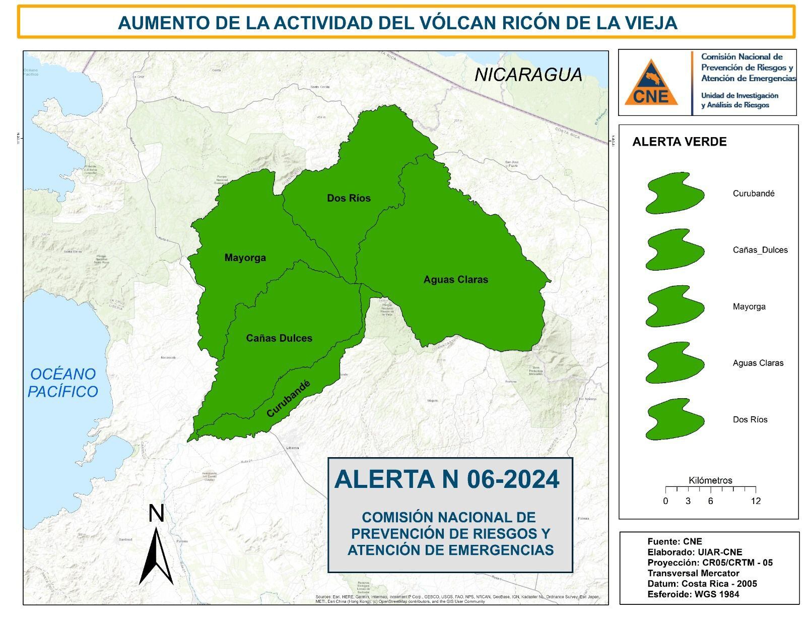 La CNE dicó alerta verde por el notable aumento de actividad sísmica en  el volcán Rincón de la Vieja. Imagen: CNE