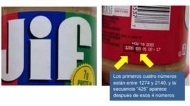 Salud alerta de  contaminación con salmonela en ciertos lotes de mantequilla de maní marca JIF