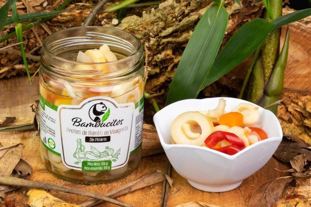 Bambucitos, es una marca de la empresa familiar Retana, ubicada en Pérez Zeledón. Desde hace cuatro años se dedica a la elaboración de alimentos con brotes de bambú. Foto: Cortesía