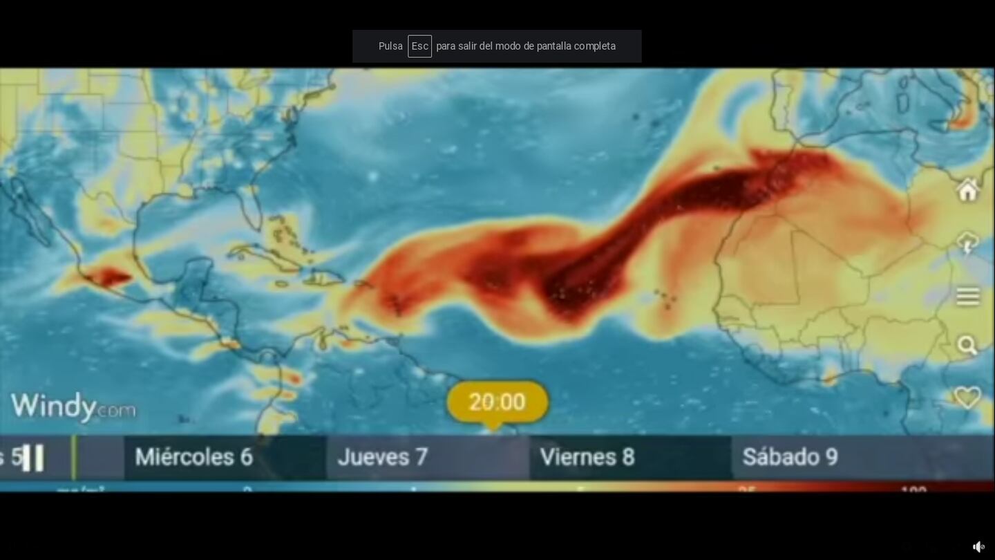 Satélites y otros instrumentos al servicio de la ciencia, permiten monitorear la nube de materiales emitidos por el volcán Cumbre Vieja que se enrumban desde Islas Canarias hacia el centro de nuestro continente. Imagen: Ovsicori.