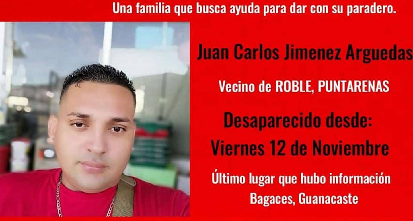 Al día siguiente de la desaparición, la familia acudió al OIJ y a las redes sociales para dar con Jiménez, pero tuvo que esperar varios meses hasta que el examen del ADN confirmó que era el fallecido en Bagaces. Foto: Facebook