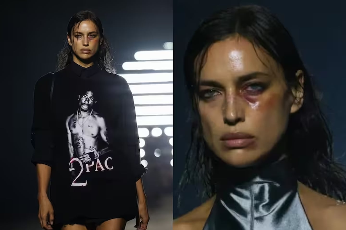 La modelo Irina Shayk levantó todo tipo de críticas por desfilar en la Semana de la Moda de Londres maquillada como si tuviera un ojo morado.