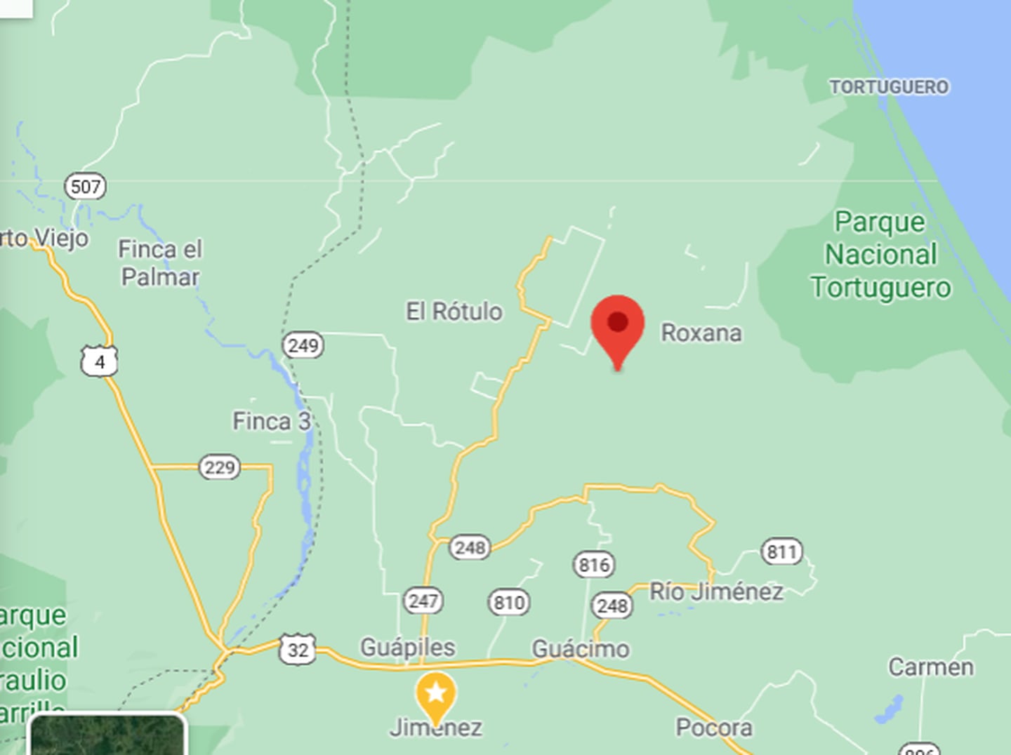 El asesinato ocurrió en el poblado de Curia, distrito de Roxana, Pococí. Imagen: Google maps.
