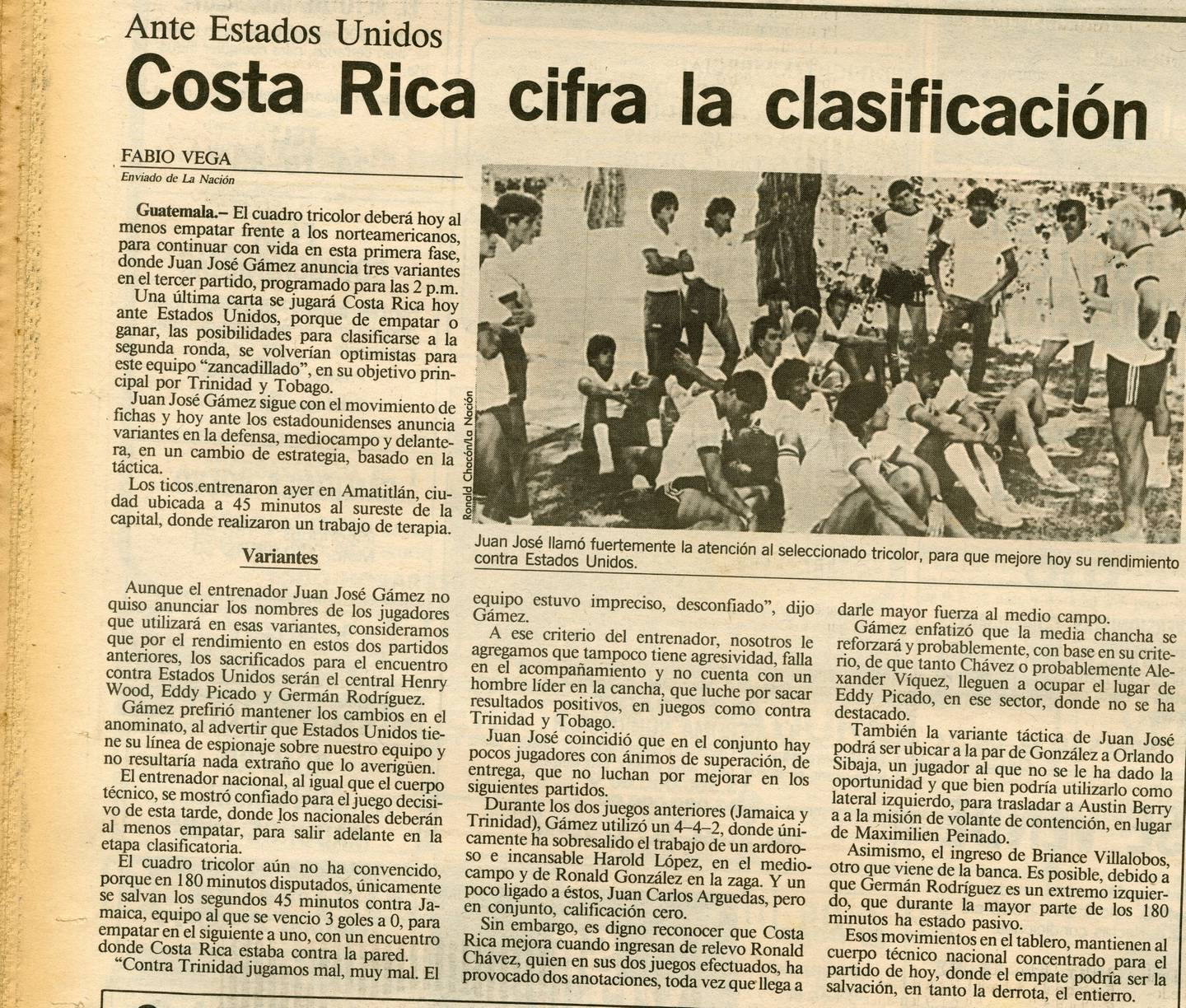 La Selección Sub-20 de Costa Rica estaba lista para jugar contra Estados Unidos en el Premundial en 1988.