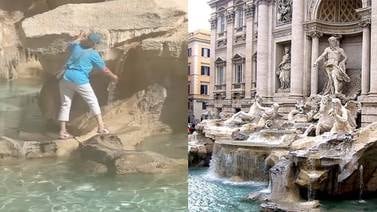 Turista se mete a icónica Fontana di Trevi para llenar botella de agua en Roma