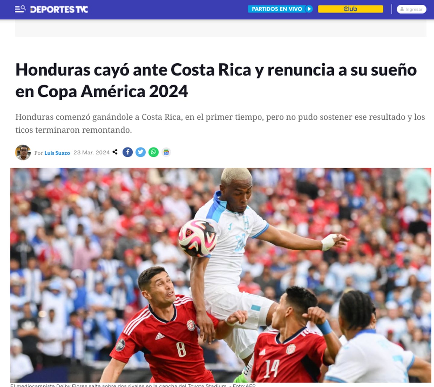 Selección Nacional de Costa Rica
Honduras
Repechaje Copa América
Deportes TVC
24 de marzo del 2024
Tomado de Facebook