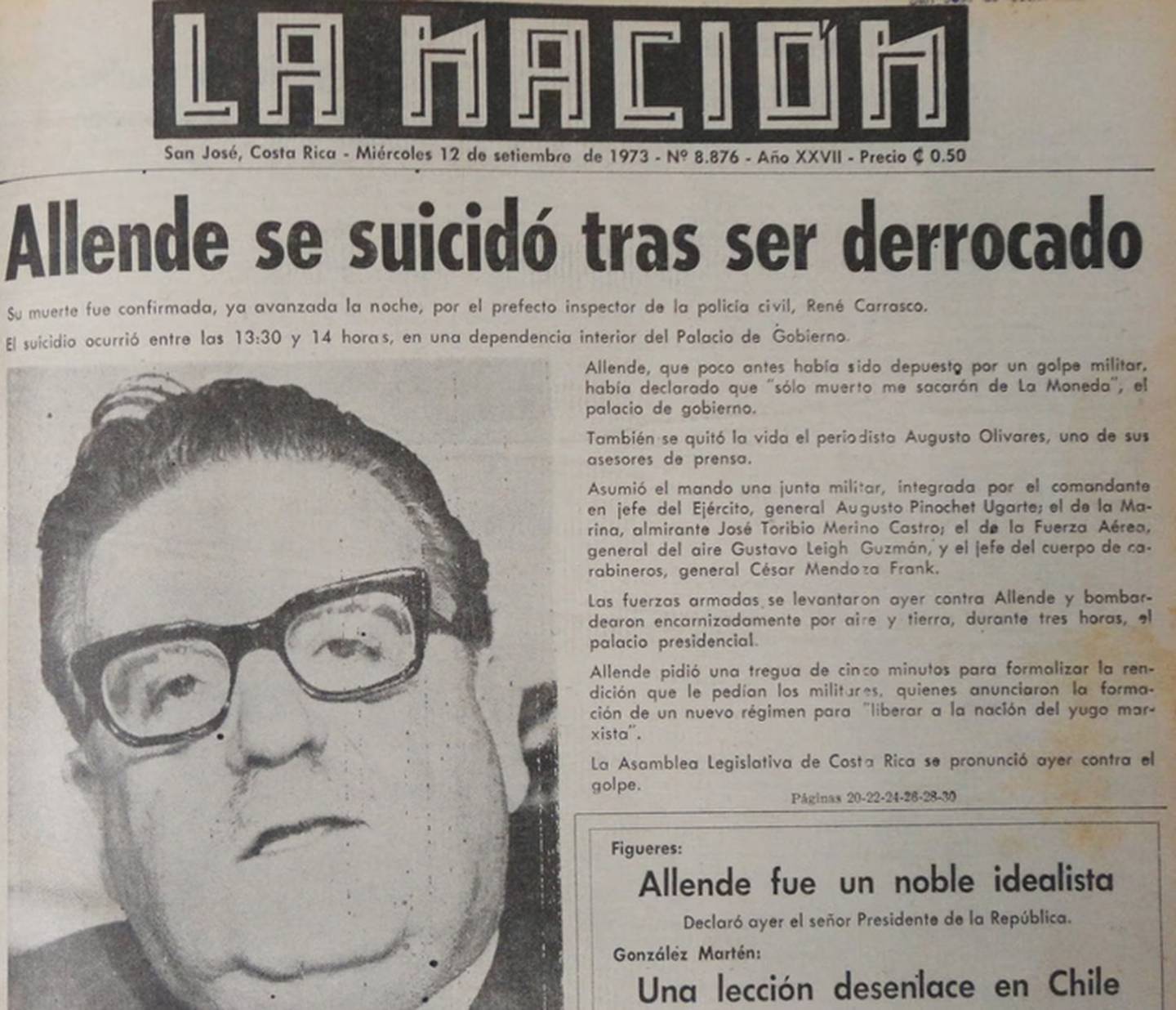 Así tituló el diario 'La Nación' en la semana que ocurrió este golpe de Estado en Chile. Foto: Archivo LN
