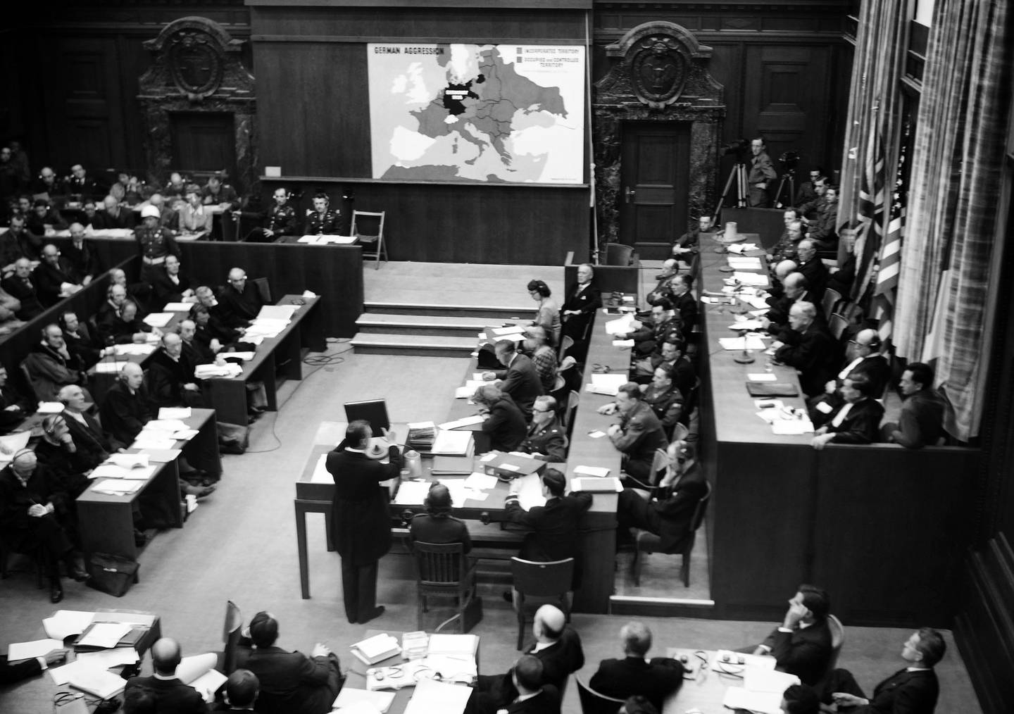 El Tribunal Internacional de Núremberg durante una sesión en noviembre de 1945