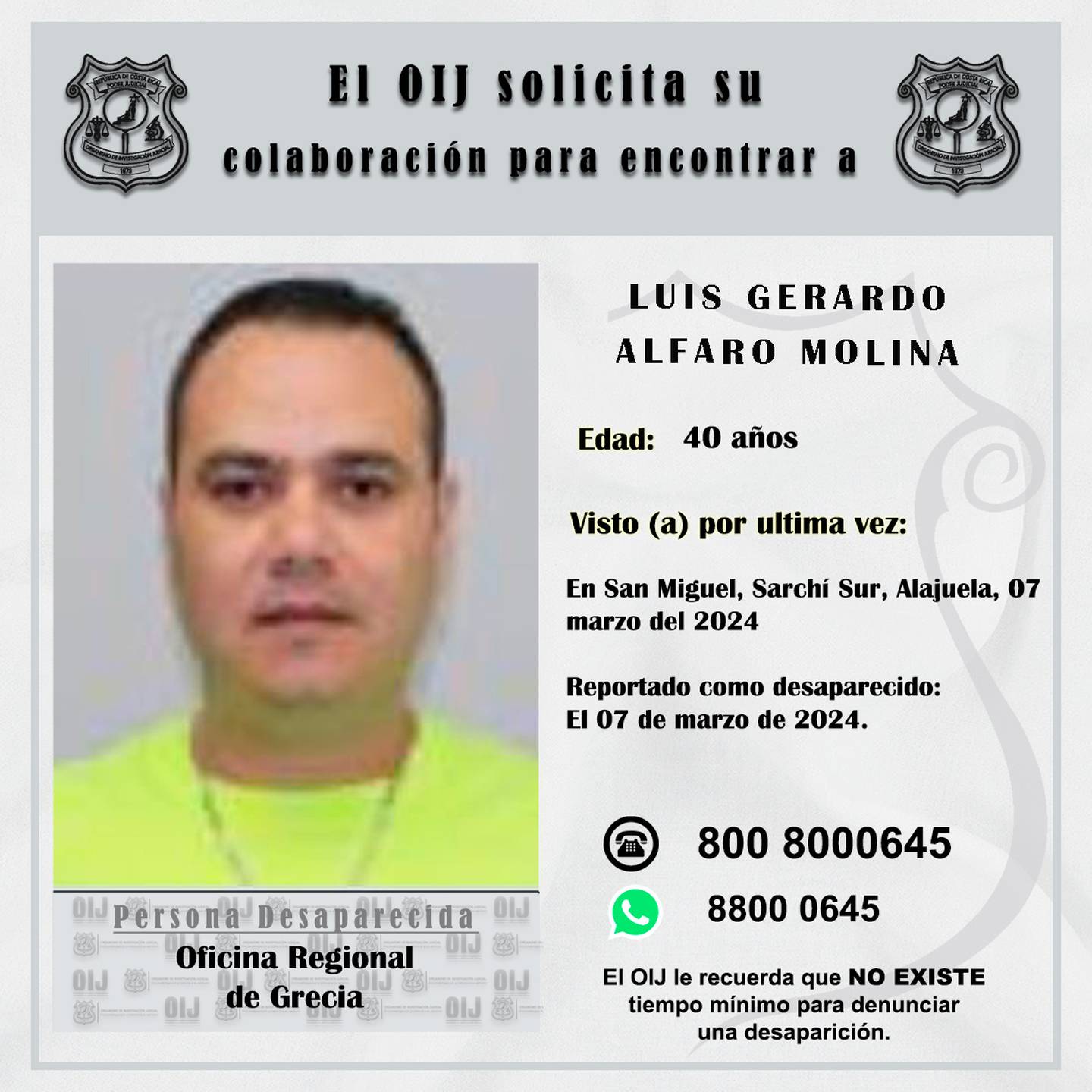 Luis Gerardo alfaro, notificador judicial desaparecido