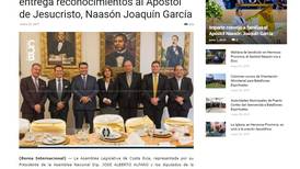 PUSC usó fondos públicos para homenajear a Naasón Joaquín García en la Asamblea en el 2017