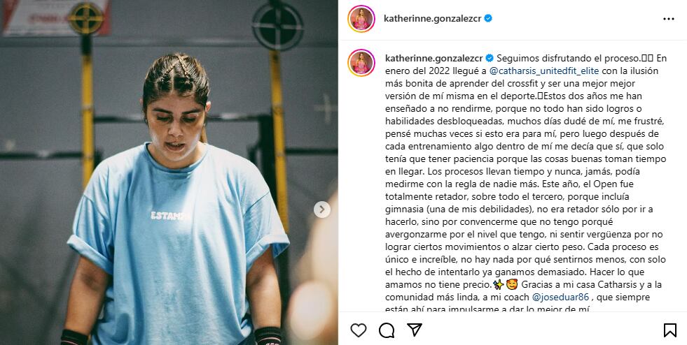 Katherinne González relató su experiencia con el crossfit en sus redes sociales.