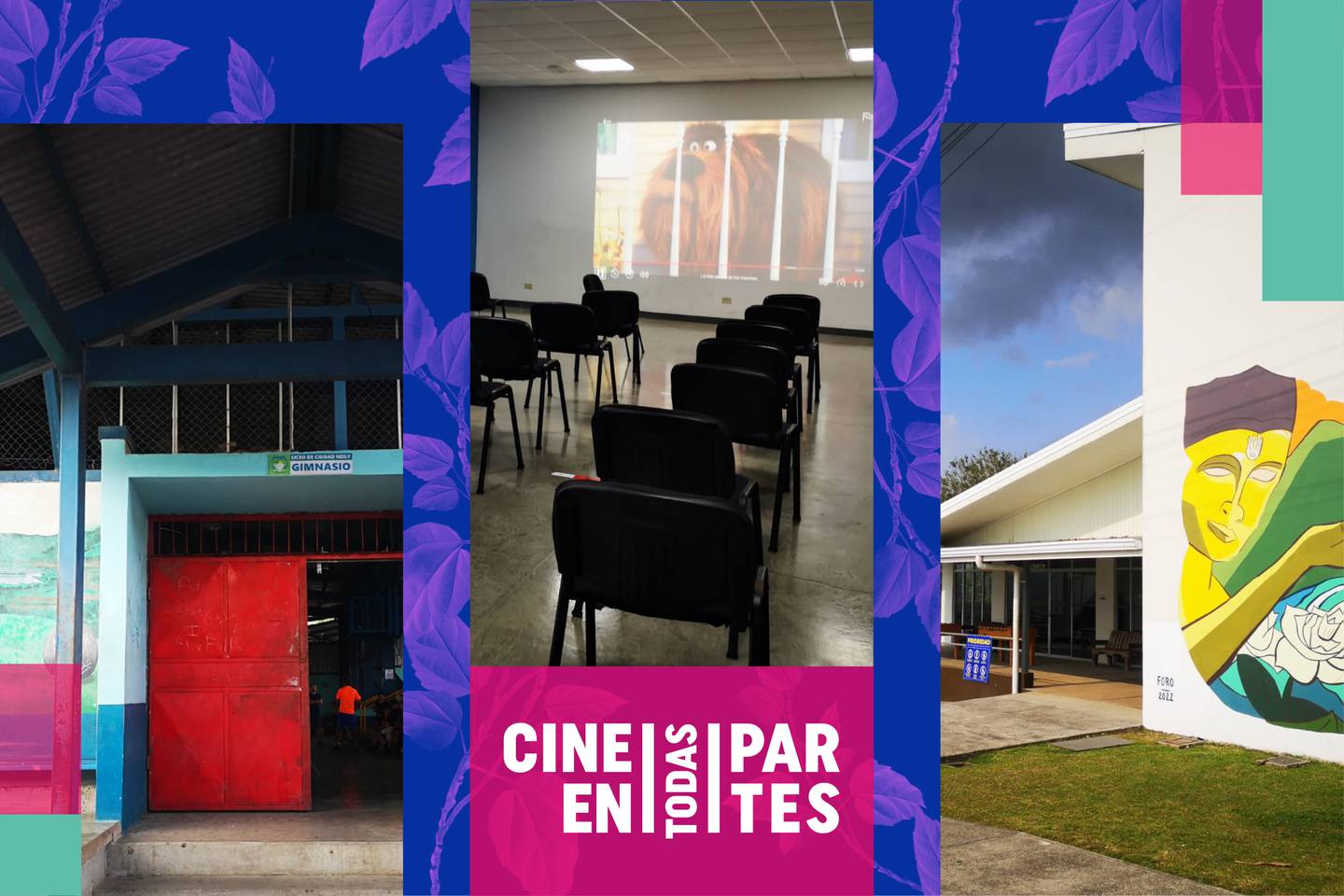 Para la edición de este año, el Centro de Cine realizó un convenio con el Ministerio de Educación Pública (MEP) para llegar a comunidades como el Liceo de Ciudad Neily, Cultivarte de Guácimo y Centro Cívico por la Paz de Aguas Zarcas (de izq a der).