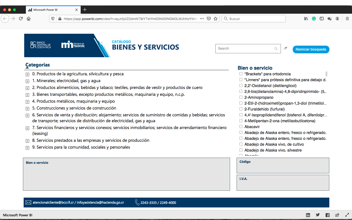 El Banco Central cuenta con una herramienta en línea donde el contribuyente puede buscar el código del producto o servicio que vende. Foto: Captura de pantalla.