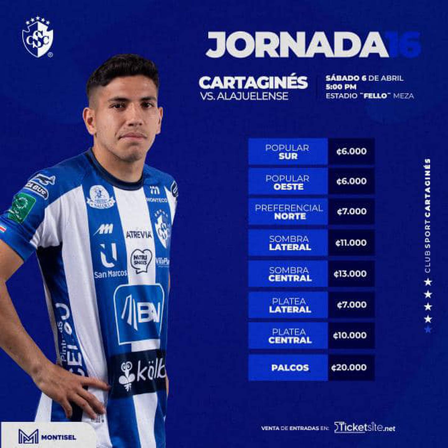 Estos son los precios para el partido entre Cartaginés y Liga Deportiva Alajuelense. El juego es este 6 de abril en el Estadio José Rafael 'Fello' Meza.