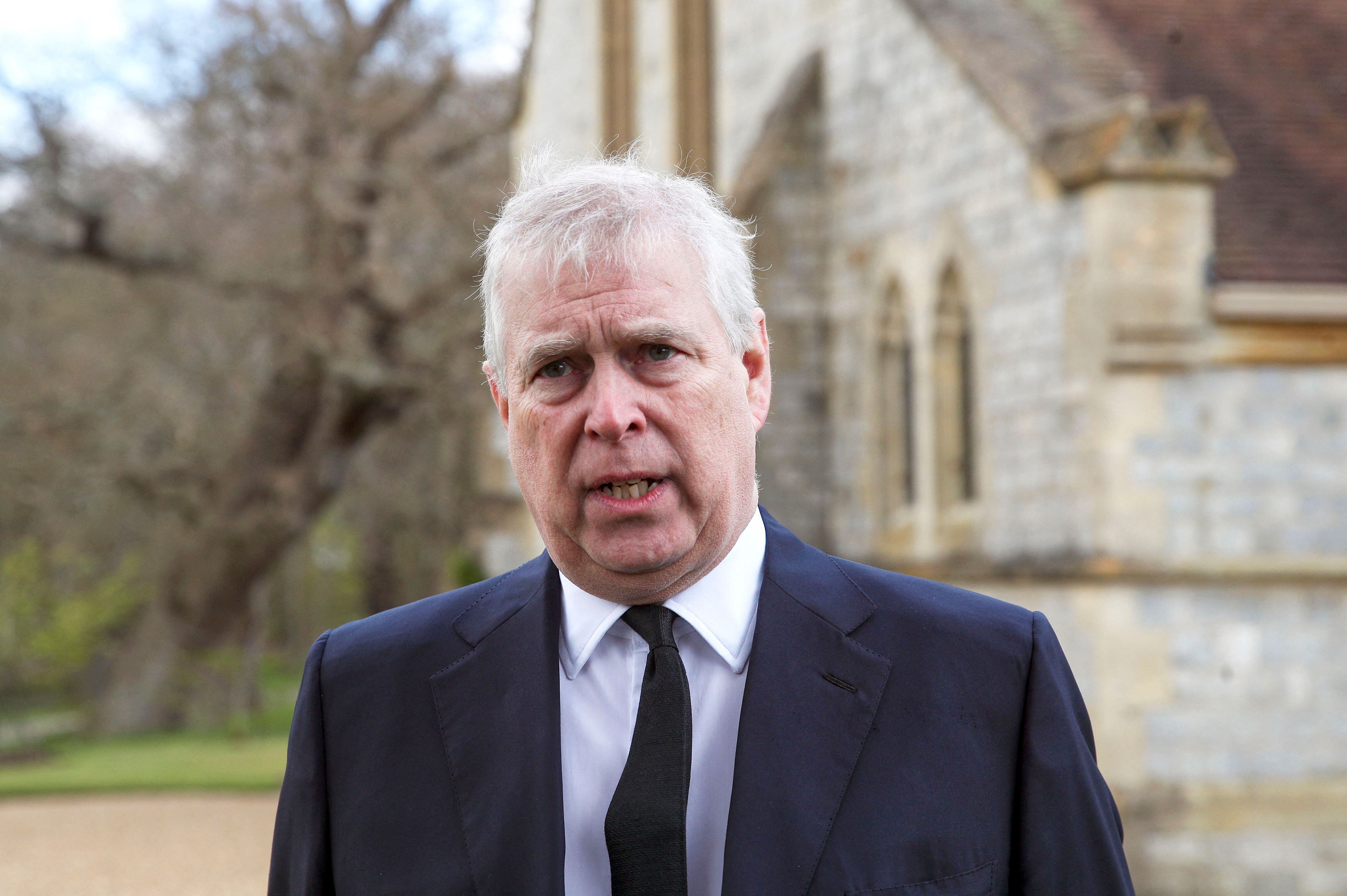 (FILES) In this file photo taken on April 11, 2021, Britain's Prince Andrew, Duke of York, speaks during a television interview outside the Royal Chapel of All Saints in Windsor. - A US judge on January 12, 2022 denied Prince Andrew's plea to dismiss a sexual assault lawsuit brought against the British royal, paving the way for the case to proceed, a court filing showed. (Photo by Steve Parsons / POOL / AFP)