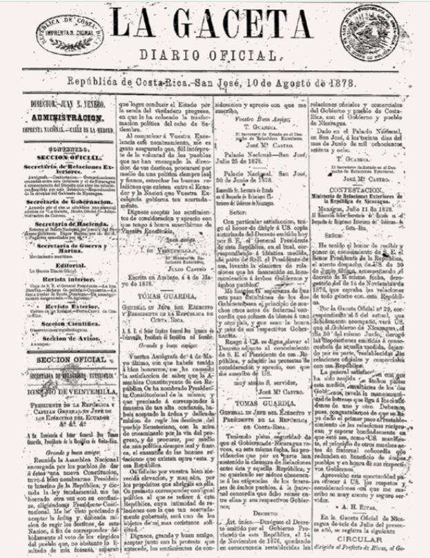 Tal y como puede verse en el encabezado de este ejemplar, en 1878 la Imprenta Nacional creó una edición para el exterior de 'La Gaceta'.
