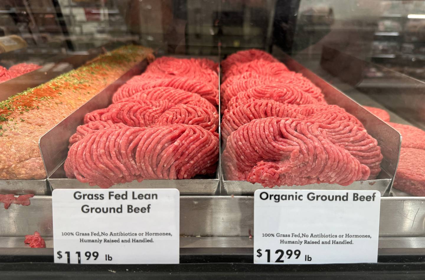 GREENBRAE, CALIFORNIA - MAY 02: Ground beef is displayed at a butcher shop on May 02, 2024 in Greenbrae, California. The U.S. Department of Agriculture announced that all samples of ground beef that were tested for the H5N1 Bird Flu came back negative in states where cows tested positive for the virus.   Justin Sullivan/Getty Images/AFP (Photo by JUSTIN SULLIVAN / GETTY IMAGES NORTH AMERICA / Getty Images via AFP)
