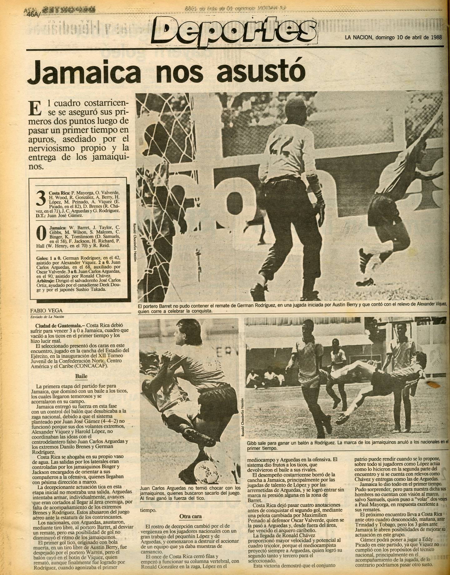 La Selección Sub-20 de Costa Rica se estrenó en el Premundial en 1988 con un triunfo contra Jamaica.