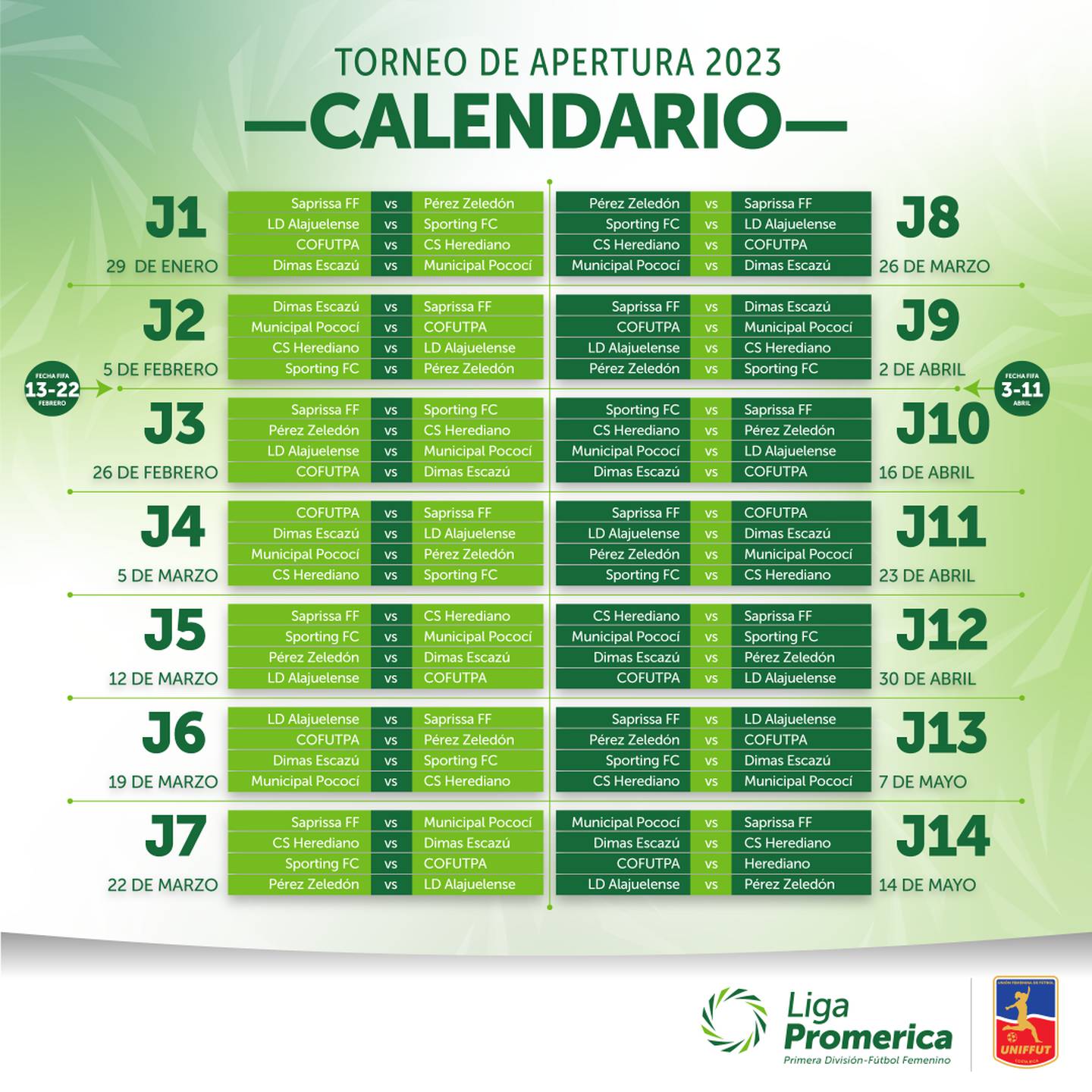 Calendario del Apertura 2023 del fútbol femenino.