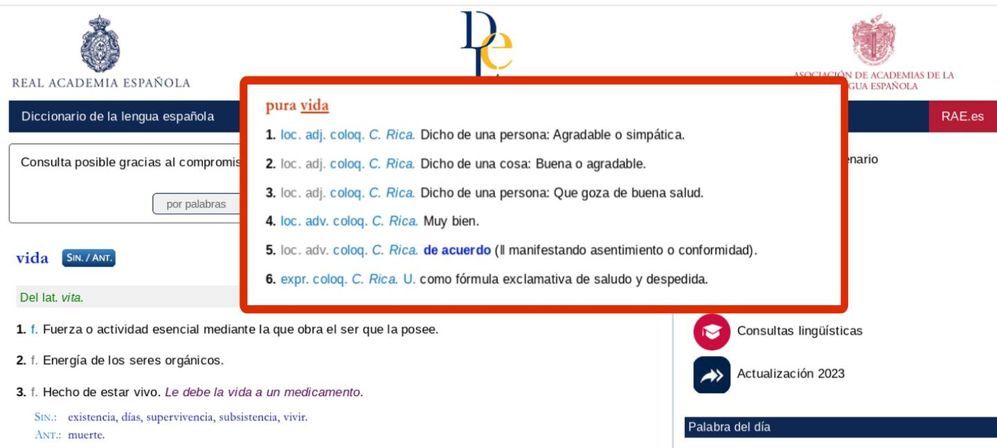 El "pura vida" y el "swing criollo" son dos novedades que se integraron a la versión digital del diccionario de la Real Academia Española.