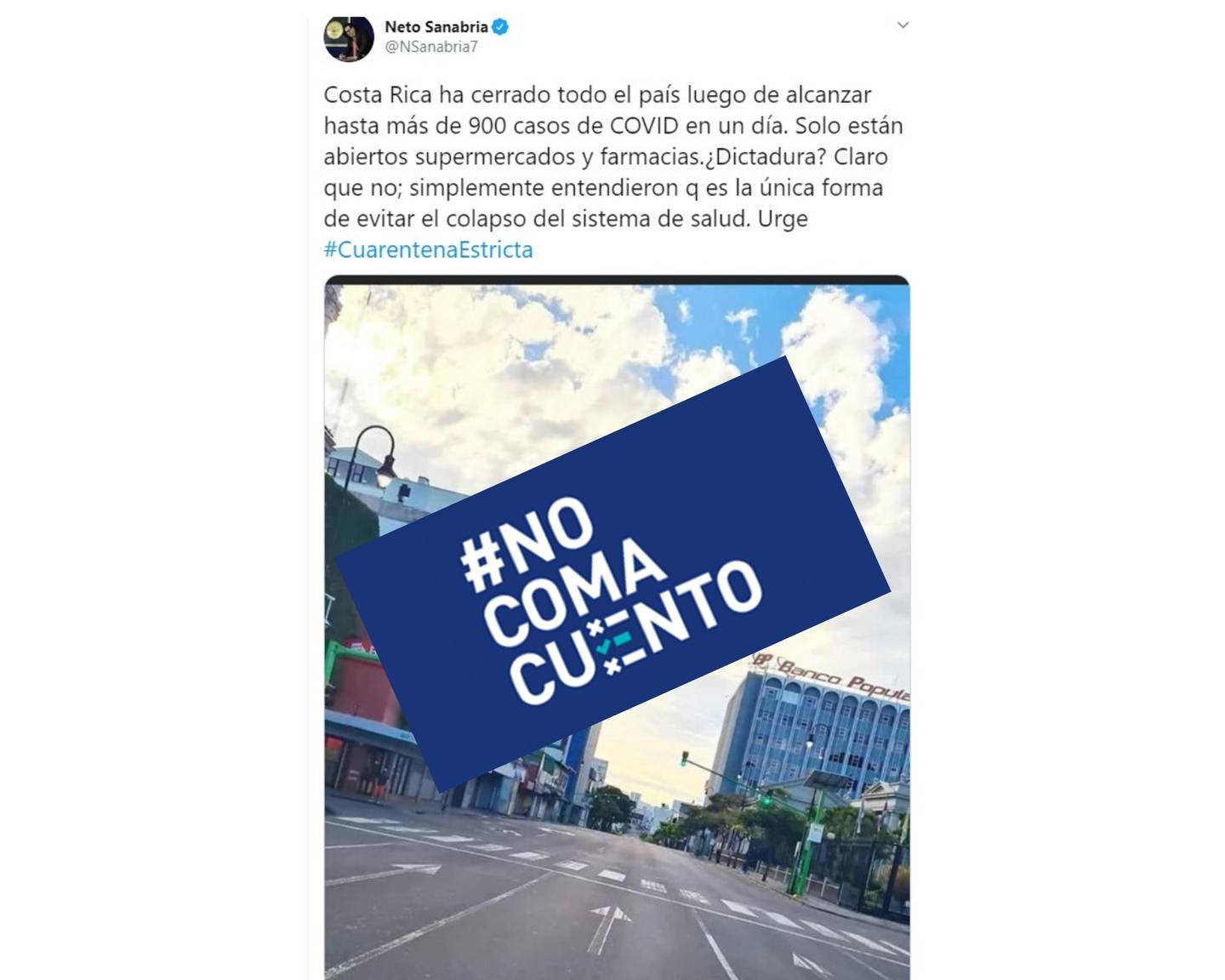 Publicación en Twitter del jefe de prensa El Salvador, Ernestro 'Neto' Sanabria.