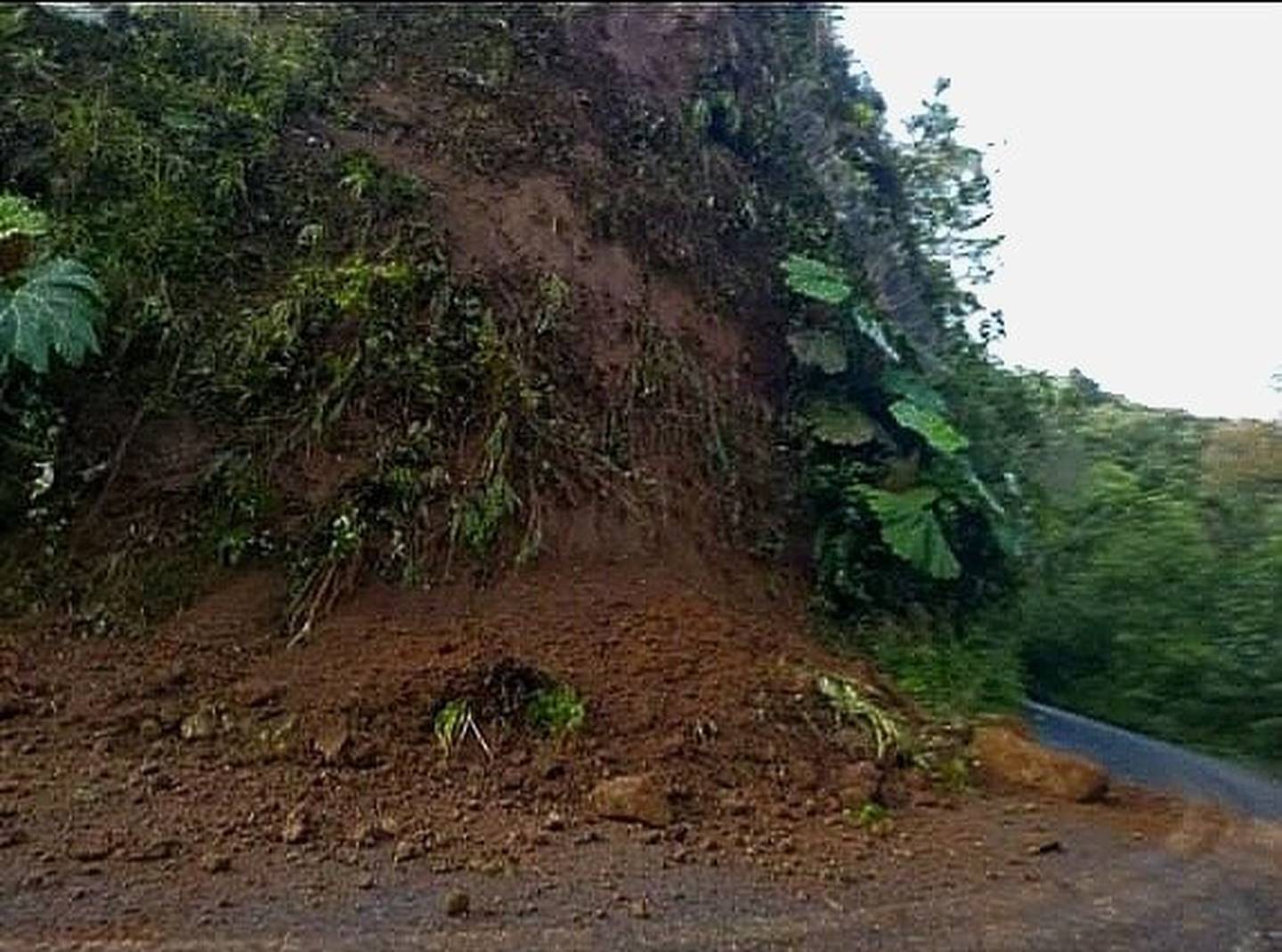 Pequeños deslizamientos como este cayeron entre Varablanca de Heredia y  San Miguel de Sarapiquí, Alajuela. Foto: Noticias Alajuela.